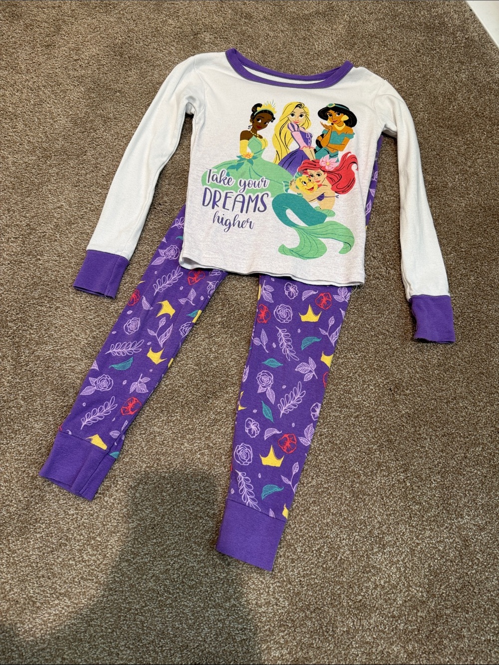 Disney Girls Purple and White Princess Pajama Set
